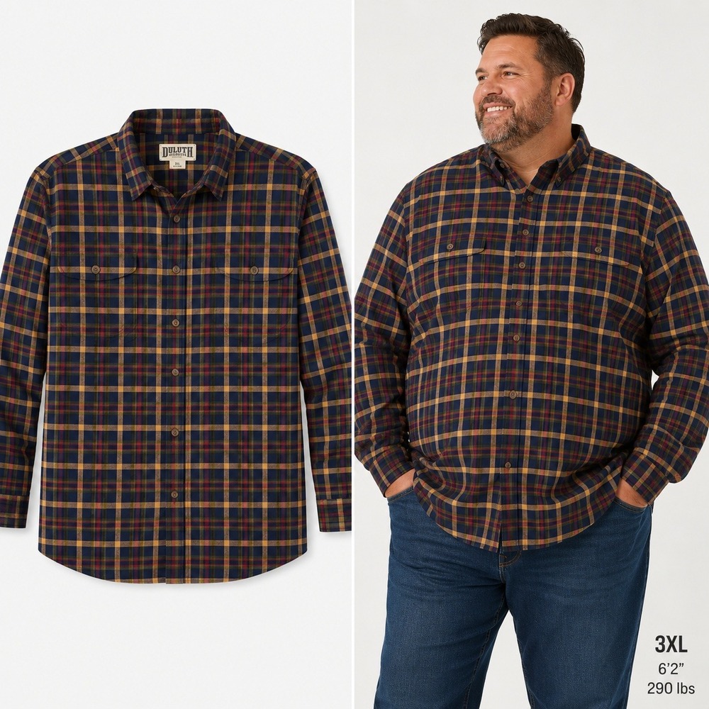 Duluth Trading Co Mens 3XL Relaxed Fit Plaid Flannel Button Down Shirt 52007 736